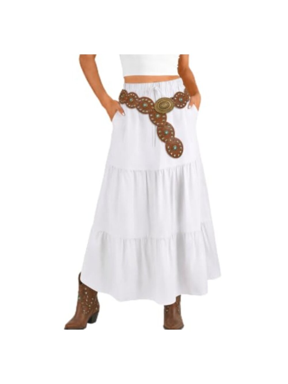 High Waist Elastic Maxi Skirt with Pockets Boho A-Line Long Skirt